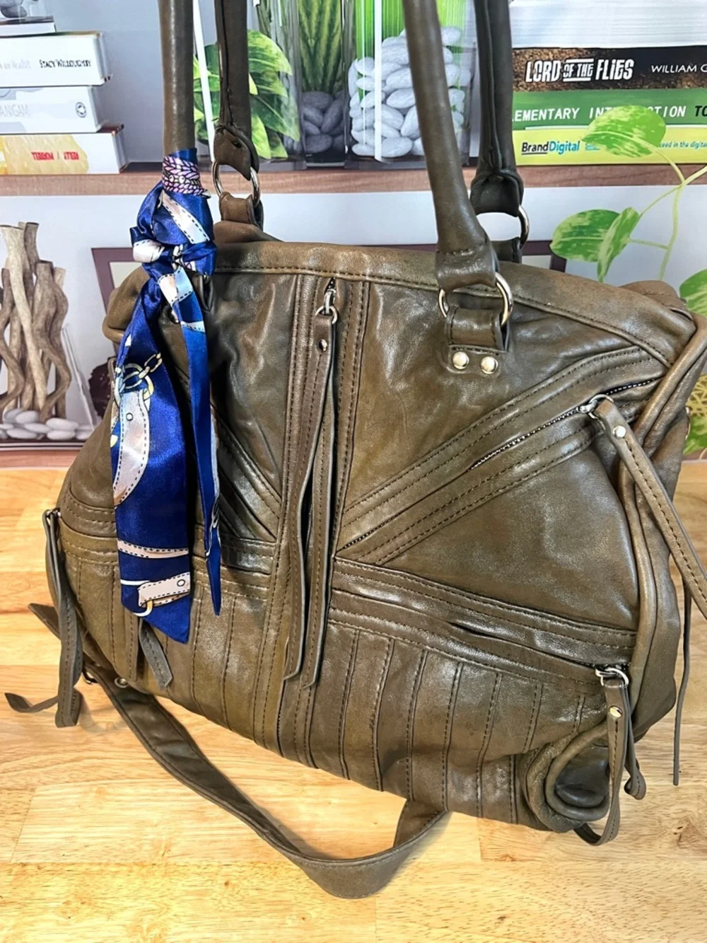 Vintage Y2K Junior Drake Bag Olive Brown Leather Pinup Ladies Lining Hobo - Picture 10 of 12